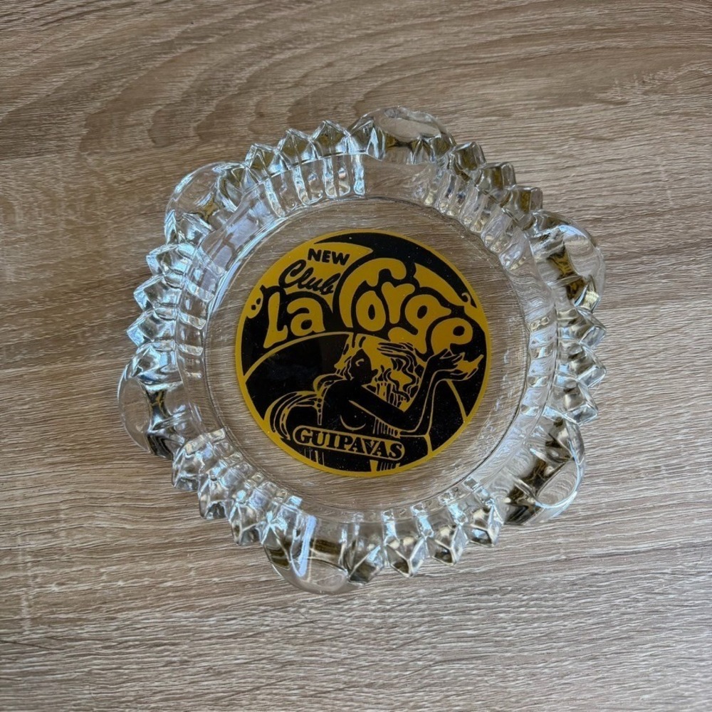 Vintage‎ Clear Glass Marketing Ashtray / La Forg Club / Guipavas